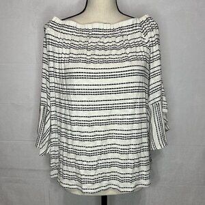 Cha Cha Vente Short Sleeve Knit Off-Shoulder Black/White Striped Top Size L